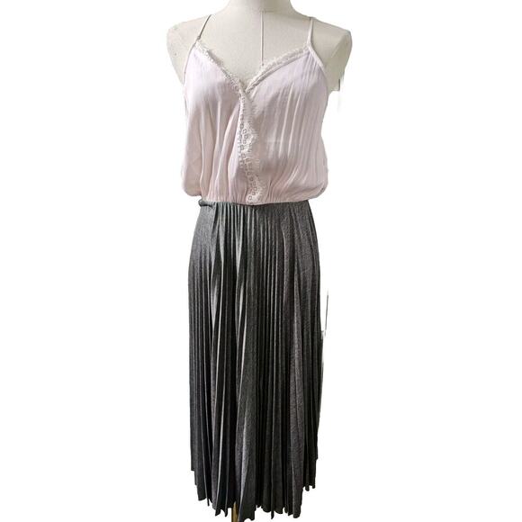 Loyd/Ford Palm Springs Women's Pink Lace Gray Pleated Skirt Slip Dress Size 4 - Picture 1 of 6